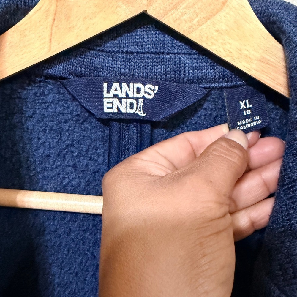Lands End Womens XL 18 Blue Knit Blazer Single Button Marled Sweater Jacket - Picture 4 of 5